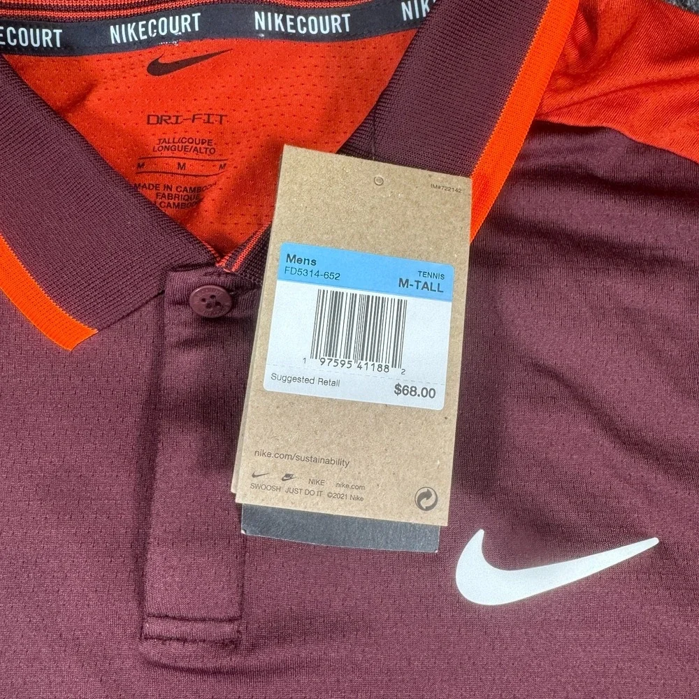 Nike Court Advantage Dri-FIT Tennis Polo Mens Size M-Tall Burgundy Shirt‎ NWT